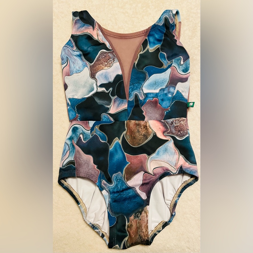 Lucky Leo Leotard EUC Size Small Watercolor Design